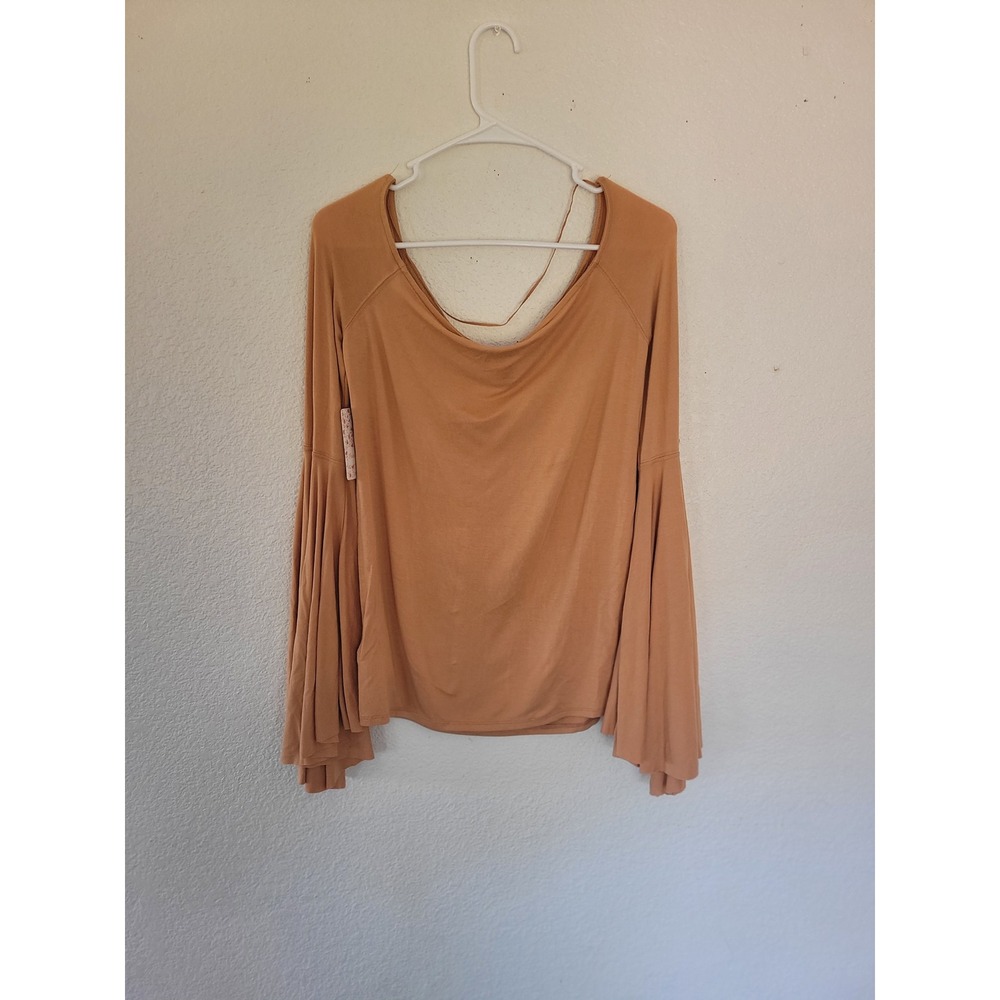 Free People Beige‎ Bell Sleeve Top Scoop Neck Long Sleeve Size L #11